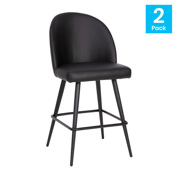 Black LeatherSoft |#| Commercial Grade 26inch Armless Stools with Contoured Backs in Black LeatherSoft