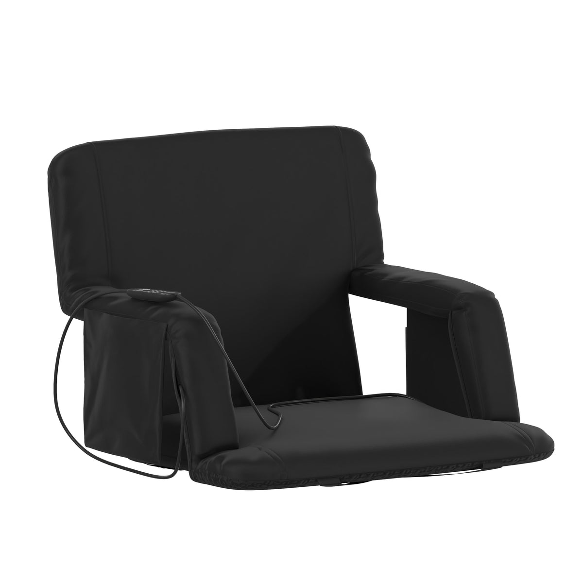 Extra Wide Foldable Reclining Heated Stadium Chair with Backpack Straps - Black