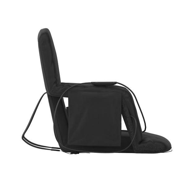 Extra Wide Foldable Reclining Heated Stadium Chair with Backpack Straps - Black