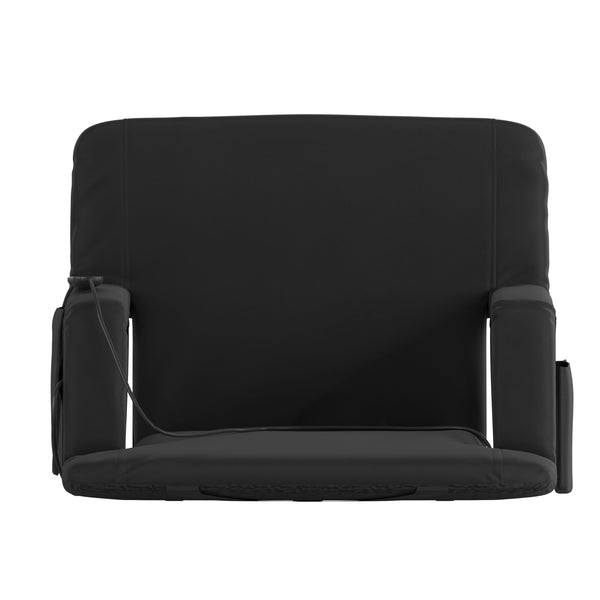 Extra Wide Foldable Reclining Heated Stadium Chair with Backpack Straps - Black