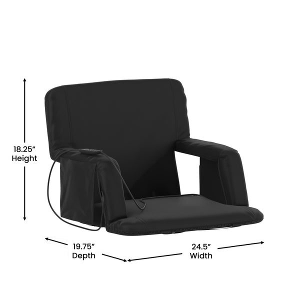 Extra Wide Foldable Reclining Heated Stadium Chair with Backpack Straps - Black