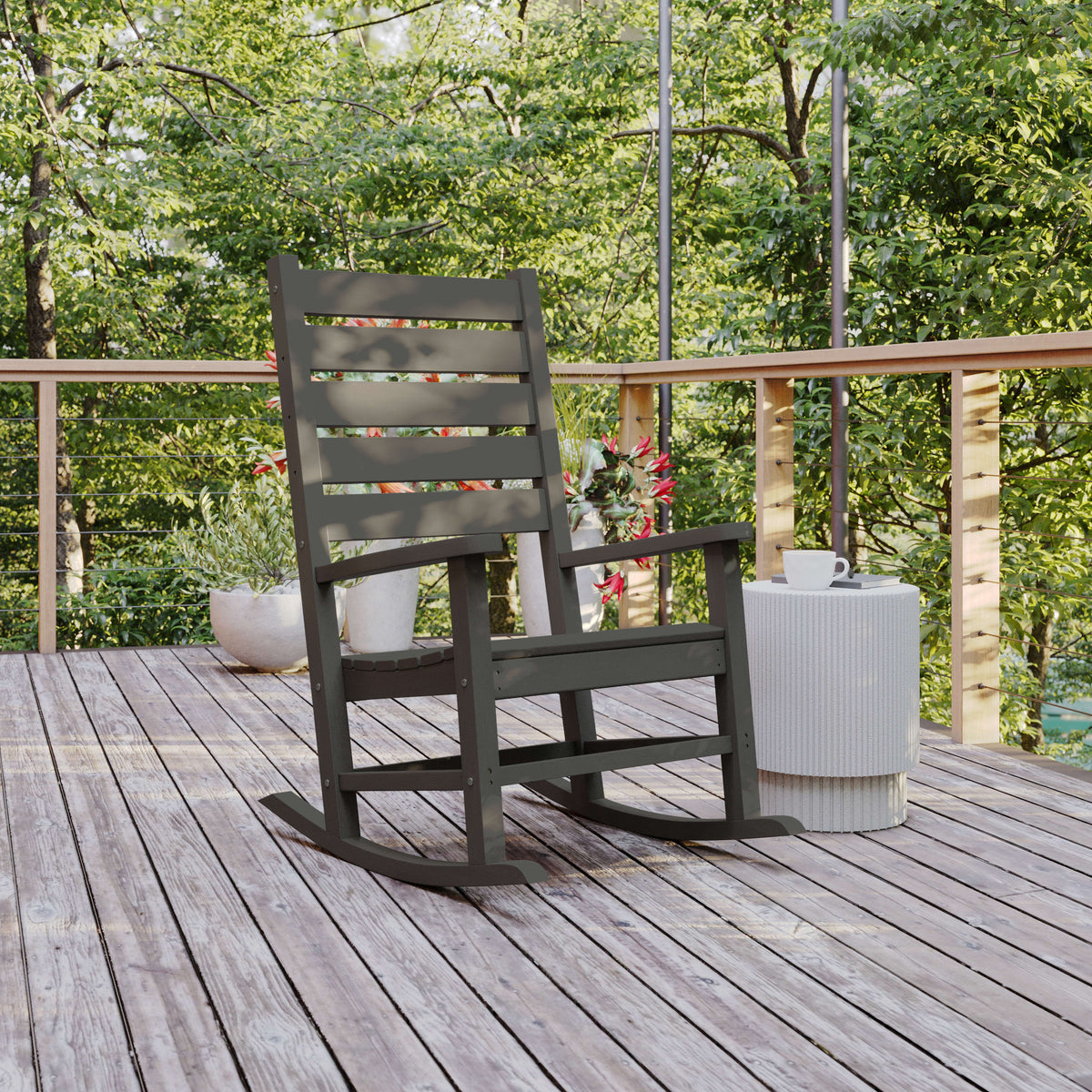 Gray |#| Classic Commercial Grade Outdoor All-Weather HDPE Rocking Chair in Gray