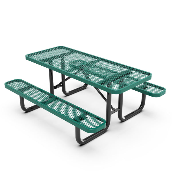 Green,6' |#| Commercial Grade 6' Rectangular Expanded Mesh Metal Outdoor Picnic Table - Green