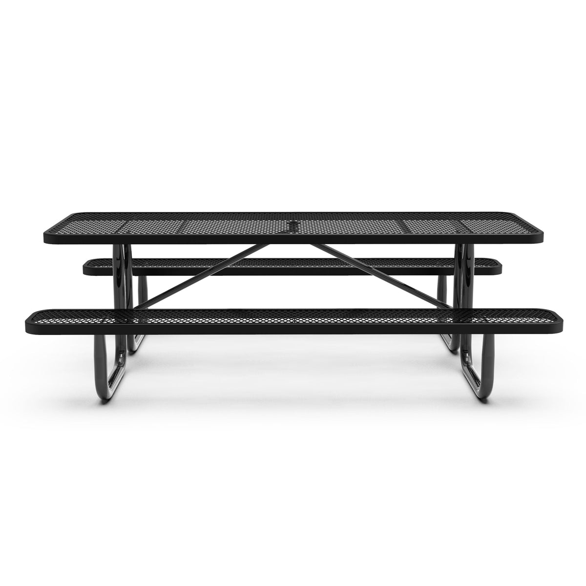 Black,8' |#| Commercial Grade 8' Rectangular Expanded Mesh Metal Outdoor Picnic Table - Black