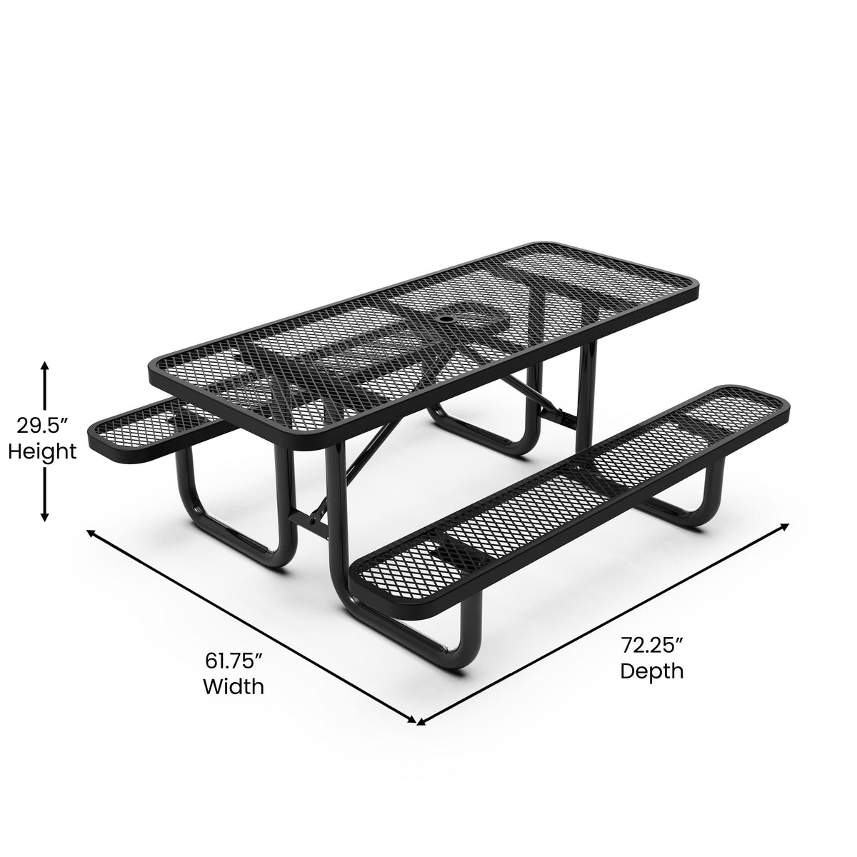 Black,6' |#| Commercial Grade 6' Rectangular Expanded Mesh Metal Outdoor Picnic Table - Black