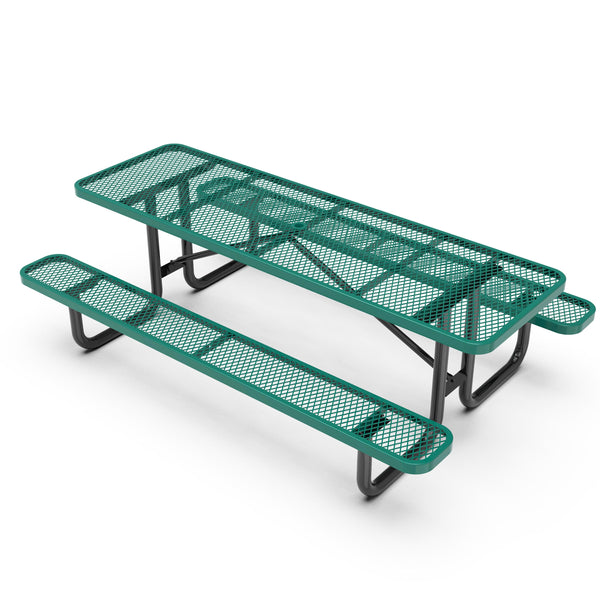 Green,8' |#| Commercial 8' Rectangular Expanded Mesh Metal Picnic Table with Anchors - Green