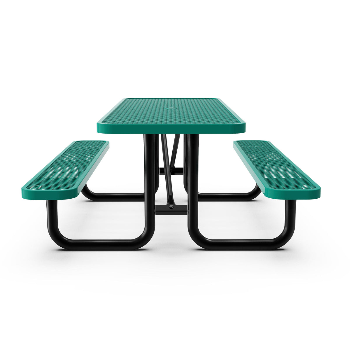 Green,8' |#| Commercial 8' Rectangular Expanded Mesh Metal Picnic Table with Anchors - Green