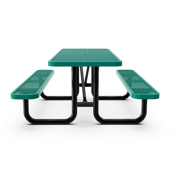 Green,8' |#| Commercial 8' Rectangular Expanded Mesh Metal Picnic Table with Anchors - Green