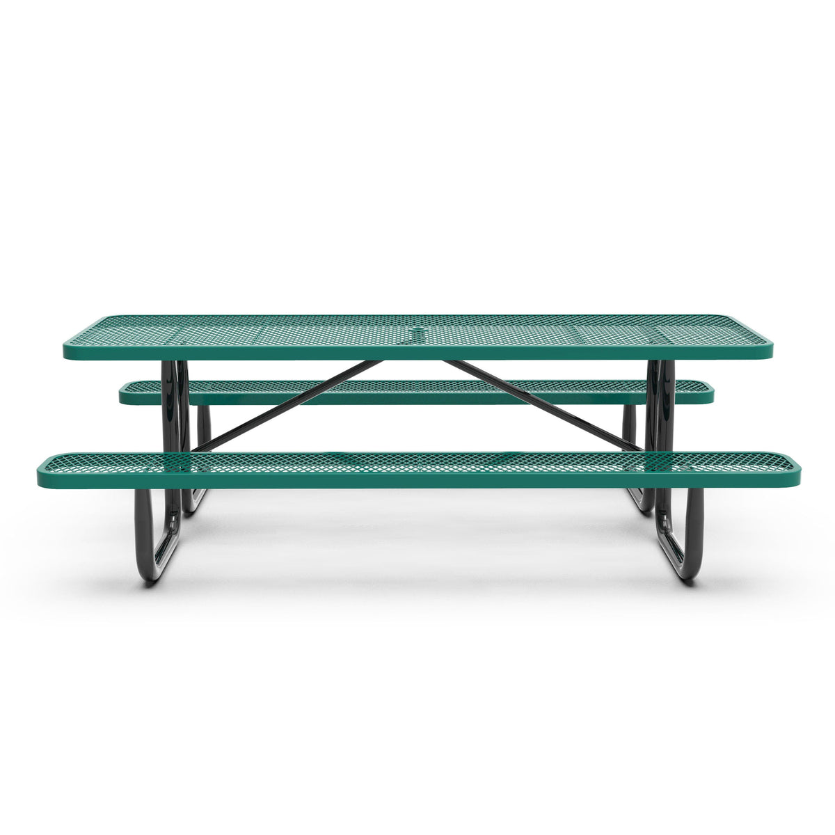 Green,8' |#| Commercial 8' Rectangular Expanded Mesh Metal Picnic Table with Anchors - Green