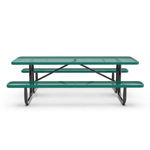 Green,8' |#| Commercial 8' Rectangular Expanded Mesh Metal Picnic Table with Anchors - Green
