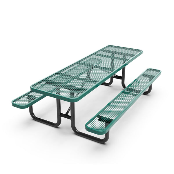 Green,8' |#| Commercial 8' Rectangular Expanded Mesh Metal Picnic Table with Anchors - Green
