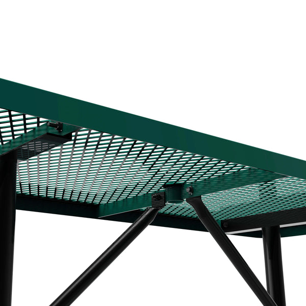 Green,6' |#| Commercial 6' Rectangular Expanded Mesh Metal Picnic Table with Anchors - Green