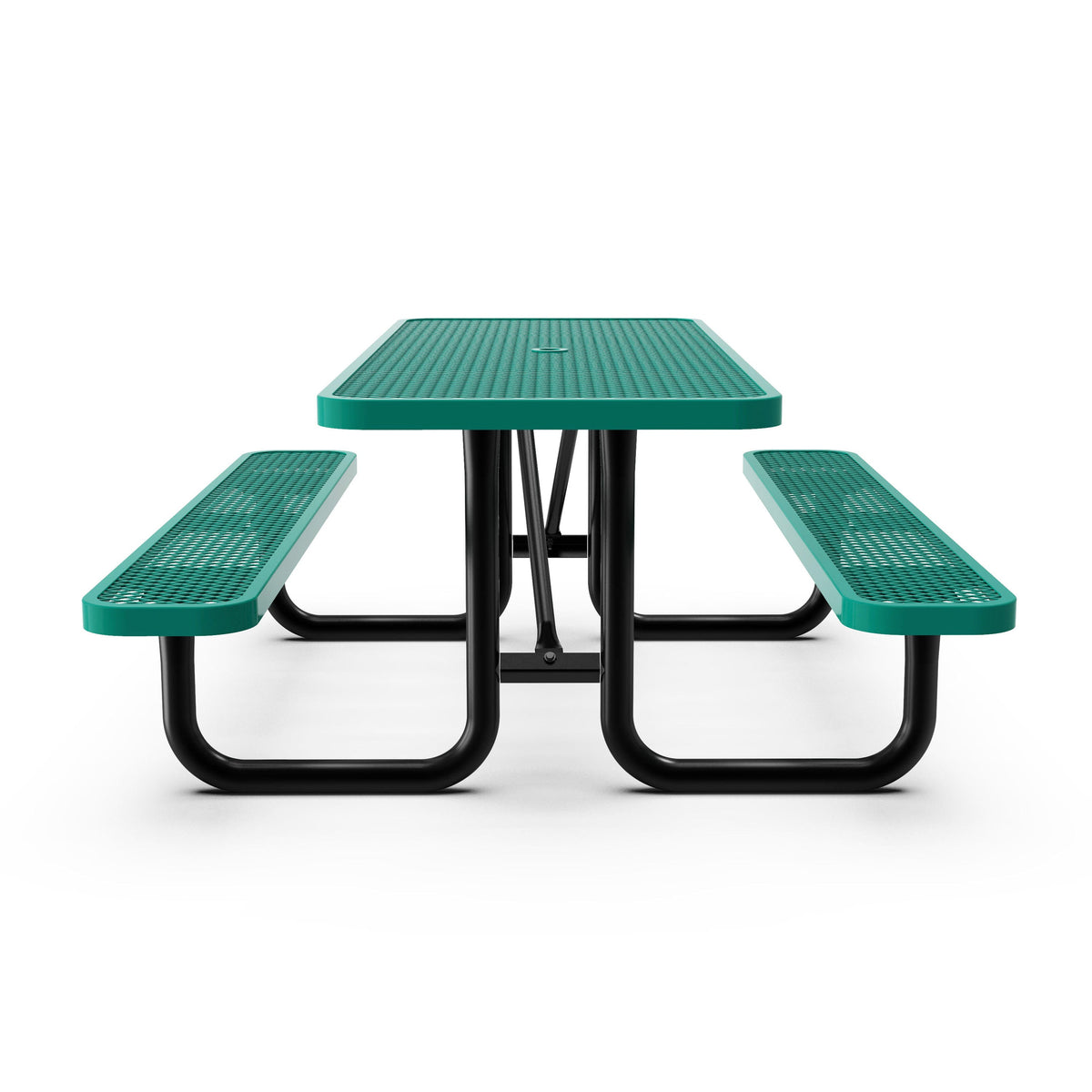 Green,6' |#| Commercial 6' Rectangular Expanded Mesh Metal Picnic Table with Anchors - Green