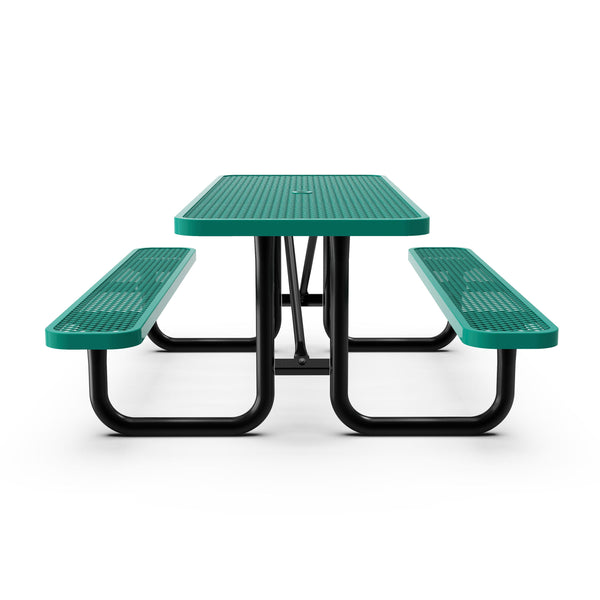 Green,6' |#| Commercial 6' Rectangular Expanded Mesh Metal Picnic Table with Anchors - Green