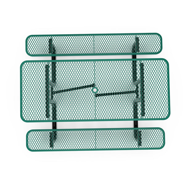 Green,6' |#| Commercial 6' Rectangular Expanded Mesh Metal Picnic Table with Anchors - Green