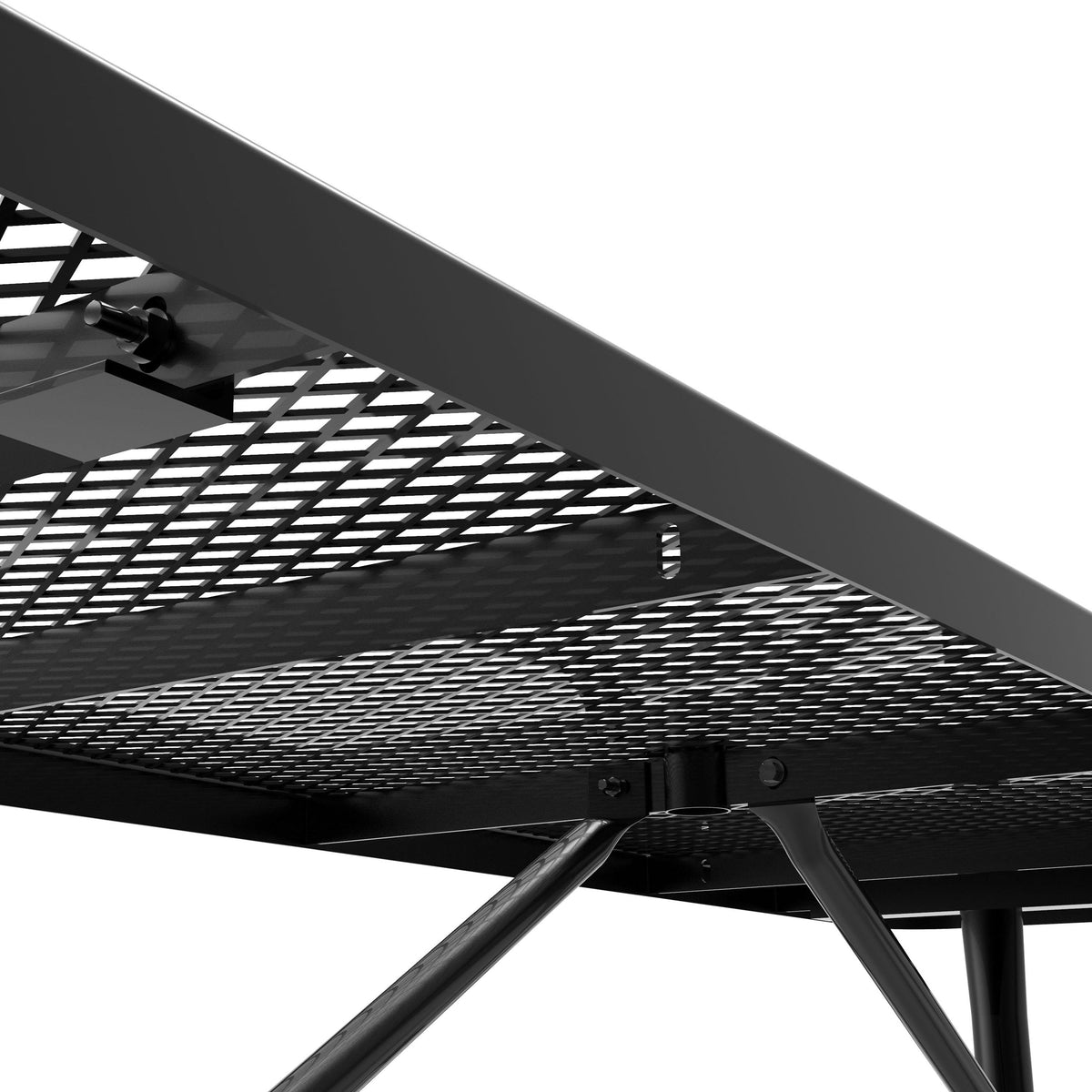Black,8' |#| Commercial 8' Rectangular Expanded Mesh Metal Picnic Table with Anchors - Black