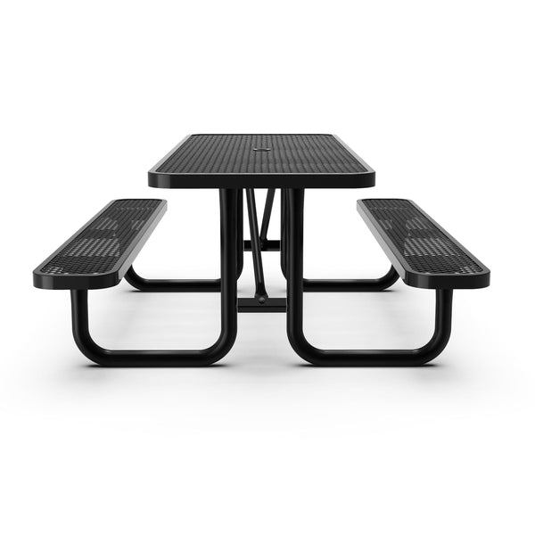 Black,8' |#| Commercial 8' Rectangular Expanded Mesh Metal Picnic Table with Anchors - Black