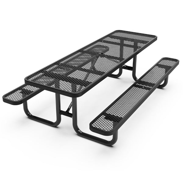 Black,8' |#| Commercial 8' Rectangular Expanded Mesh Metal Picnic Table with Anchors - Black
