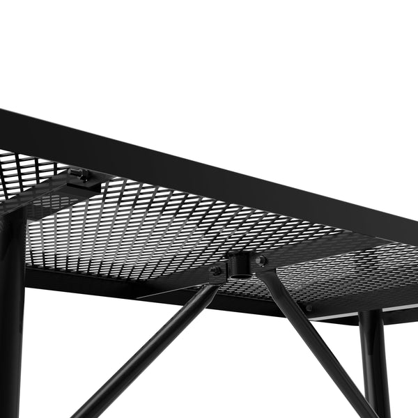 Black,6' |#| Commercial 6' Rectangular Expanded Mesh Metal Picnic Table with Anchors - Black