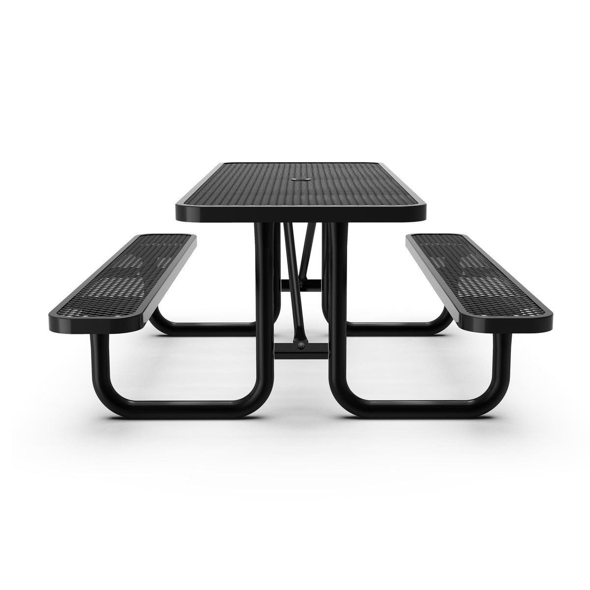 Black,6' |#| Commercial 6' Rectangular Expanded Mesh Metal Picnic Table with Anchors - Black