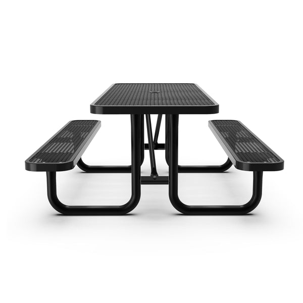 Black,6' |#| Commercial 6' Rectangular Expanded Mesh Metal Picnic Table with Anchors - Black
