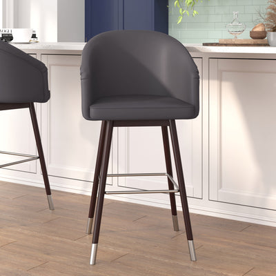 Margo Commercial Grade Mid-Back Modern Barstool with Beechwood Legs and Curved Back