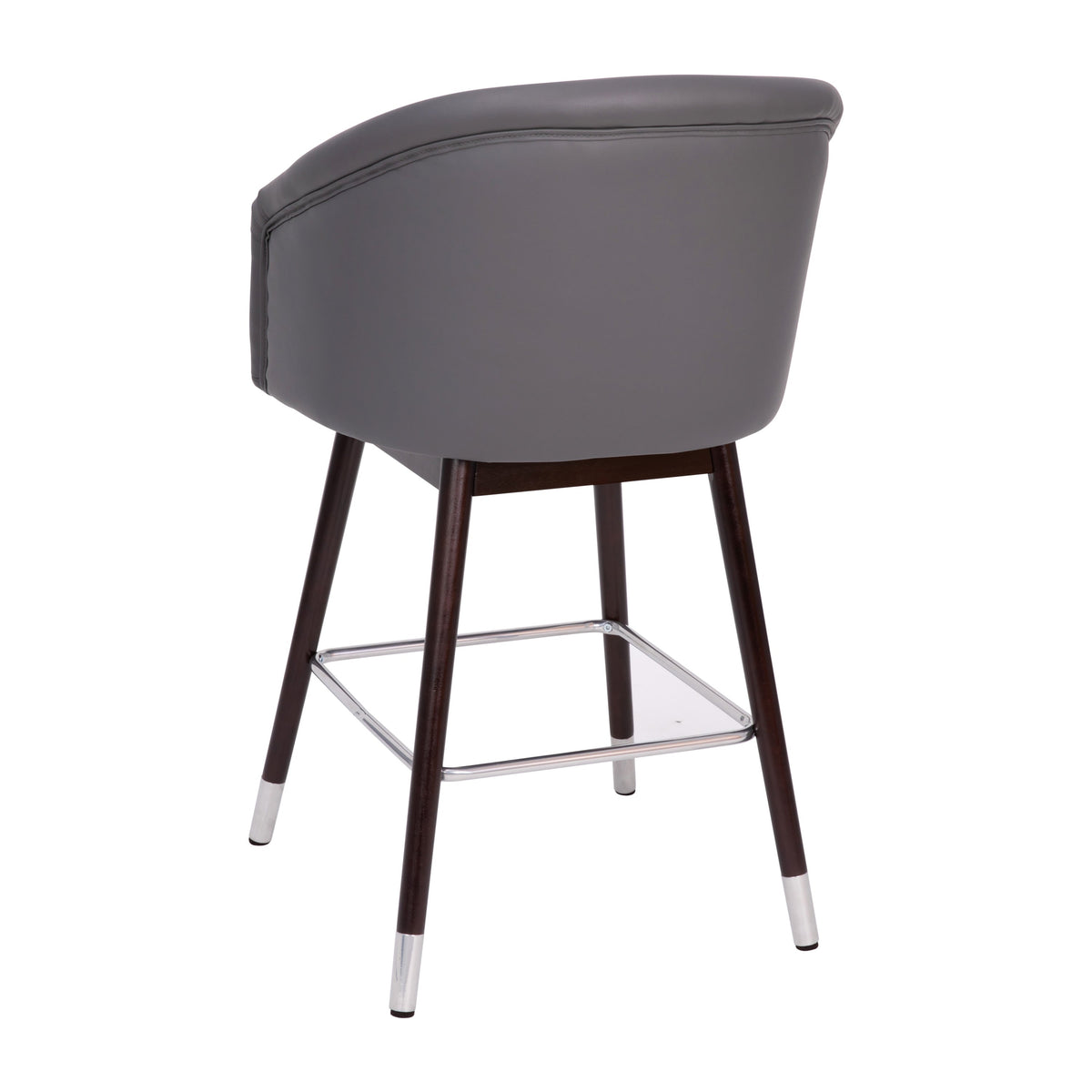 Gray |#| Commercial 26inch Mid-Back Counter Stool with Wood Legs - Gray LeatherSoft/Walnut