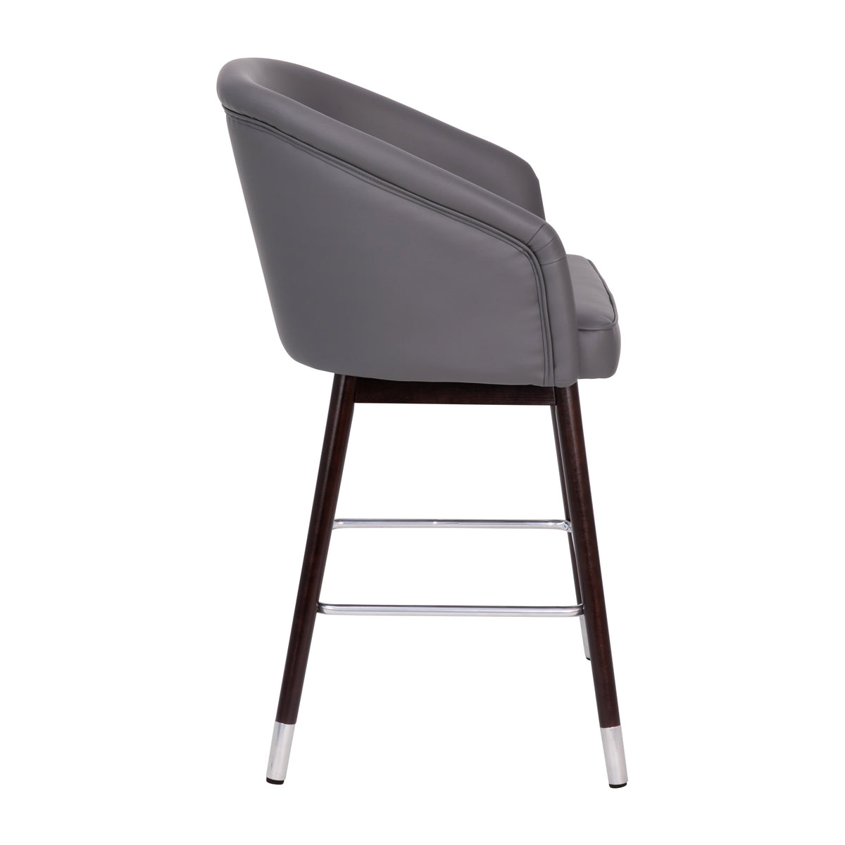 Gray |#| Commercial 26inch Mid-Back Counter Stool with Wood Legs - Gray LeatherSoft/Walnut