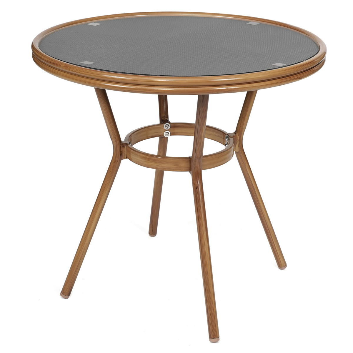 Black Textilene/Natural Frame |#| Indoor/Outdoor Commercial Glass Top French Bistro Table in Black