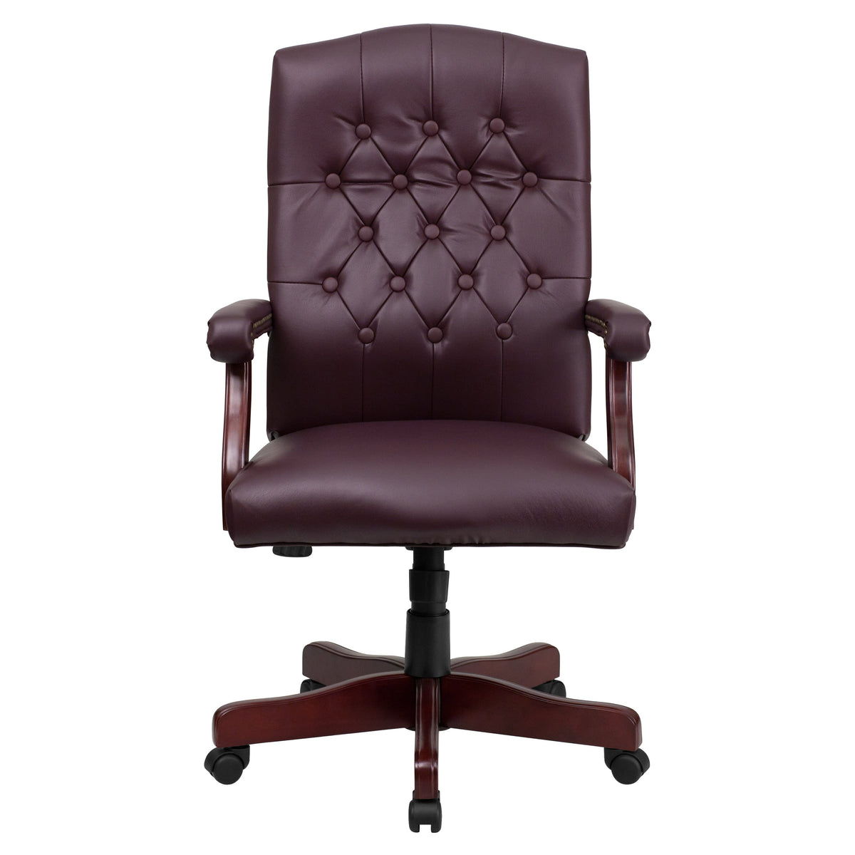 Burgundy LeatherSoft/Mahogany Frame |#| Martha Washington Burgundy LeatherSoft Executive Swivel Office Chair with Arms