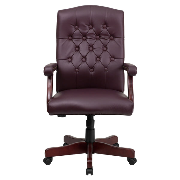 Burgundy LeatherSoft/Mahogany Frame |#| Martha Washington Burgundy LeatherSoft Executive Swivel Office Chair with Arms