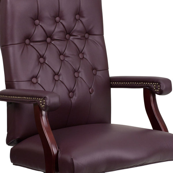 Burgundy LeatherSoft/Mahogany Frame |#| Martha Washington Burgundy LeatherSoft Executive Swivel Office Chair with Arms