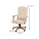 Ivory Microfiber/Driftwood Frame |#| Ivory Microfiber Classic Executive Swivel Office Chair with Driftwood Base