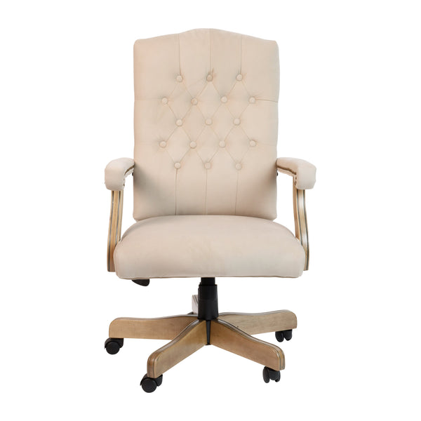 Ivory Microfiber/Driftwood Frame |#| Ivory Microfiber Classic Executive Swivel Office Chair with Driftwood Base