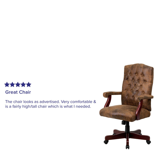 Bomber Brown Microfiber/Mahogany Frame |#| Bomber Brown Classic Executive Swivel Office Chair with Arms - Task Chair