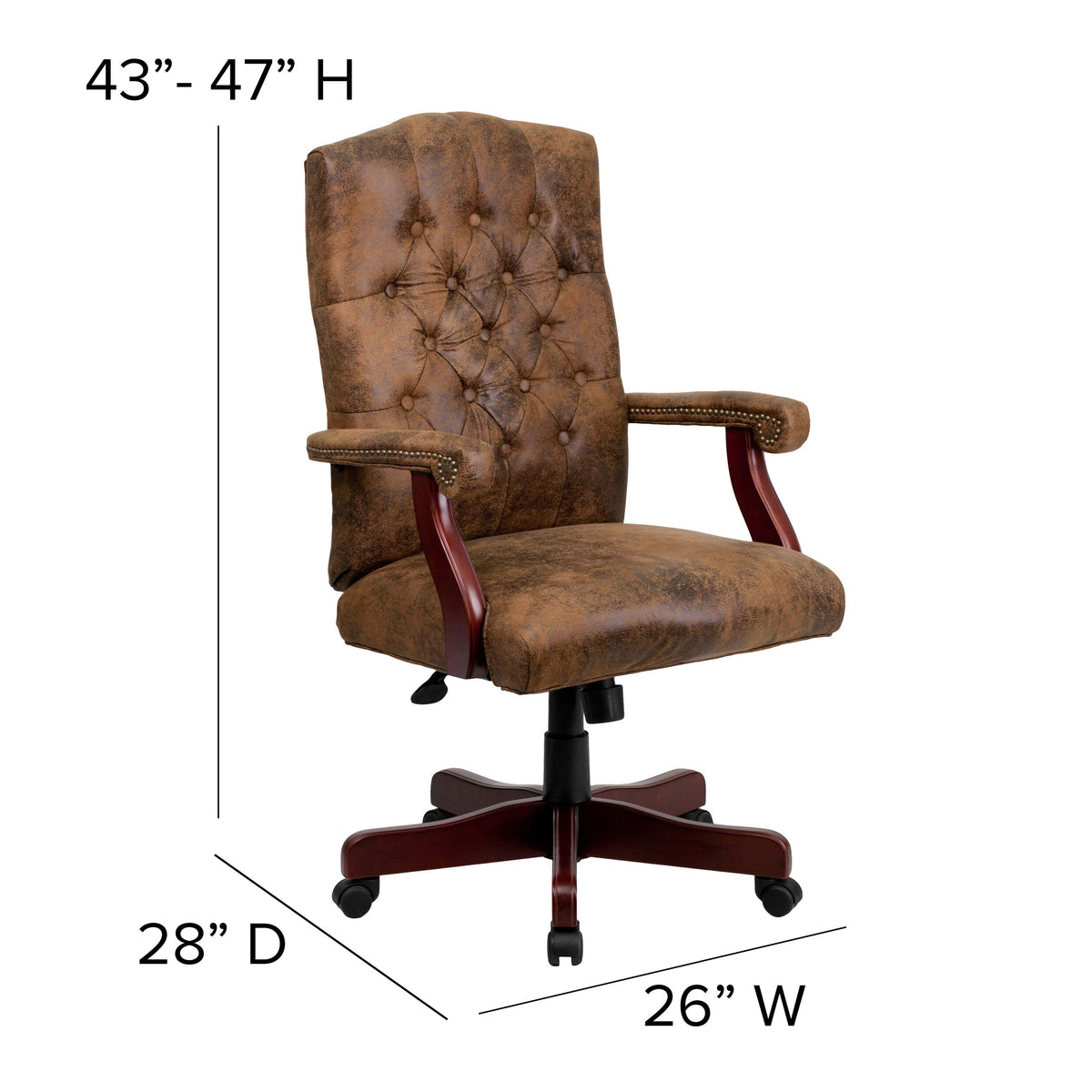 Bomber Brown Microfiber/Mahogany Frame |#| Bomber Brown Classic Executive Swivel Office Chair with Arms - Task Chair