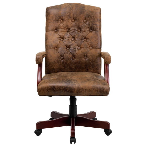 Bomber Brown Microfiber/Mahogany Frame |#| Bomber Brown Classic Executive Swivel Office Chair with Arms - Task Chair