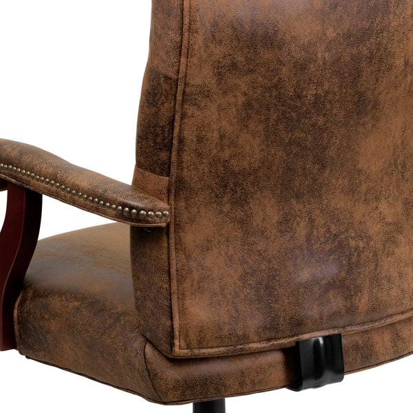 Bomber Brown Microfiber/Mahogany Frame |#| Bomber Brown Classic Executive Swivel Office Chair with Arms - Task Chair