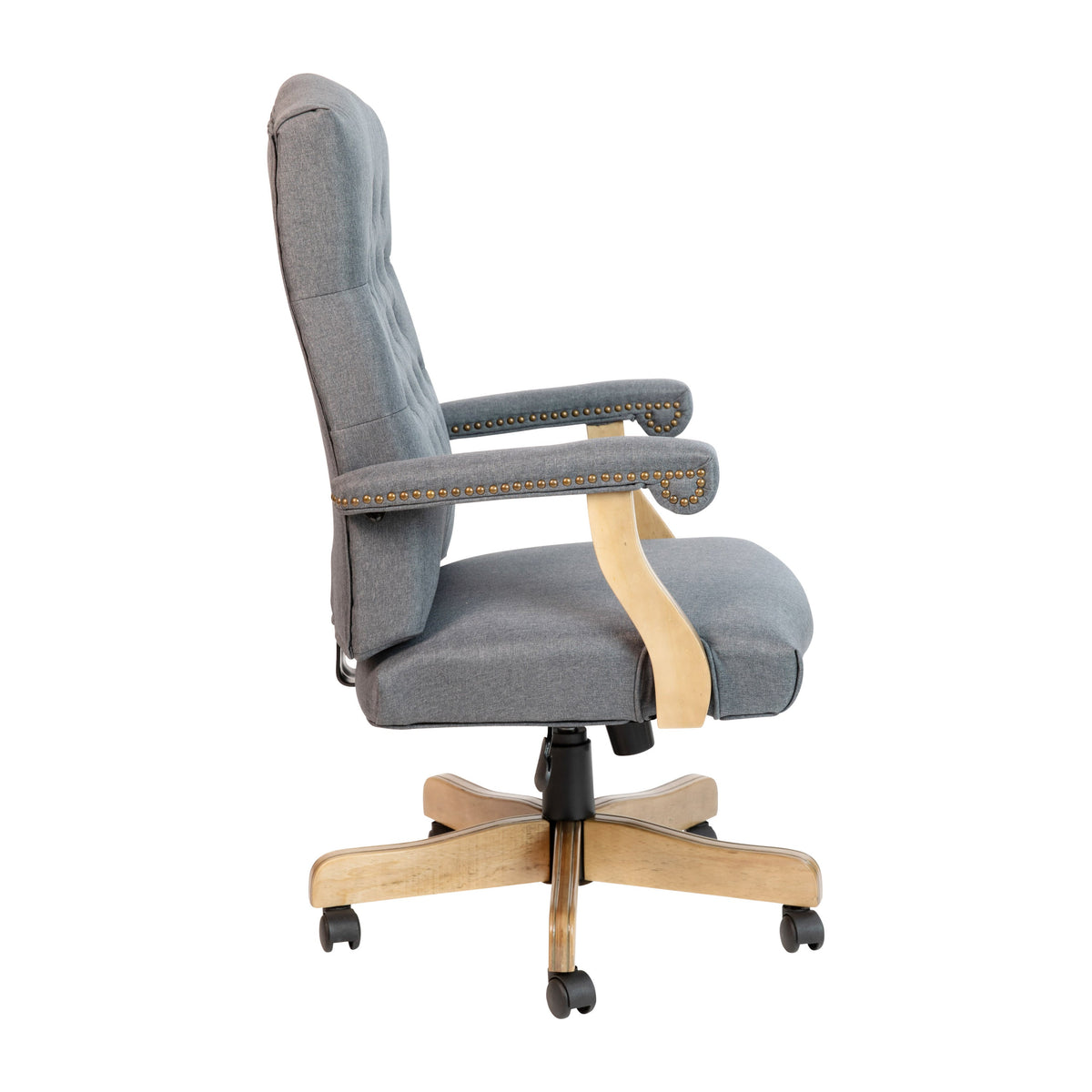 Gray Fabric/Driftwood Frame |#| Gray Fabric Classic Executive Swivel Office Chair with Driftwood Base-Task Chair