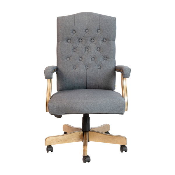 Gray Fabric/Driftwood Frame |#| Gray Fabric Classic Executive Swivel Office Chair with Driftwood Base-Task Chair