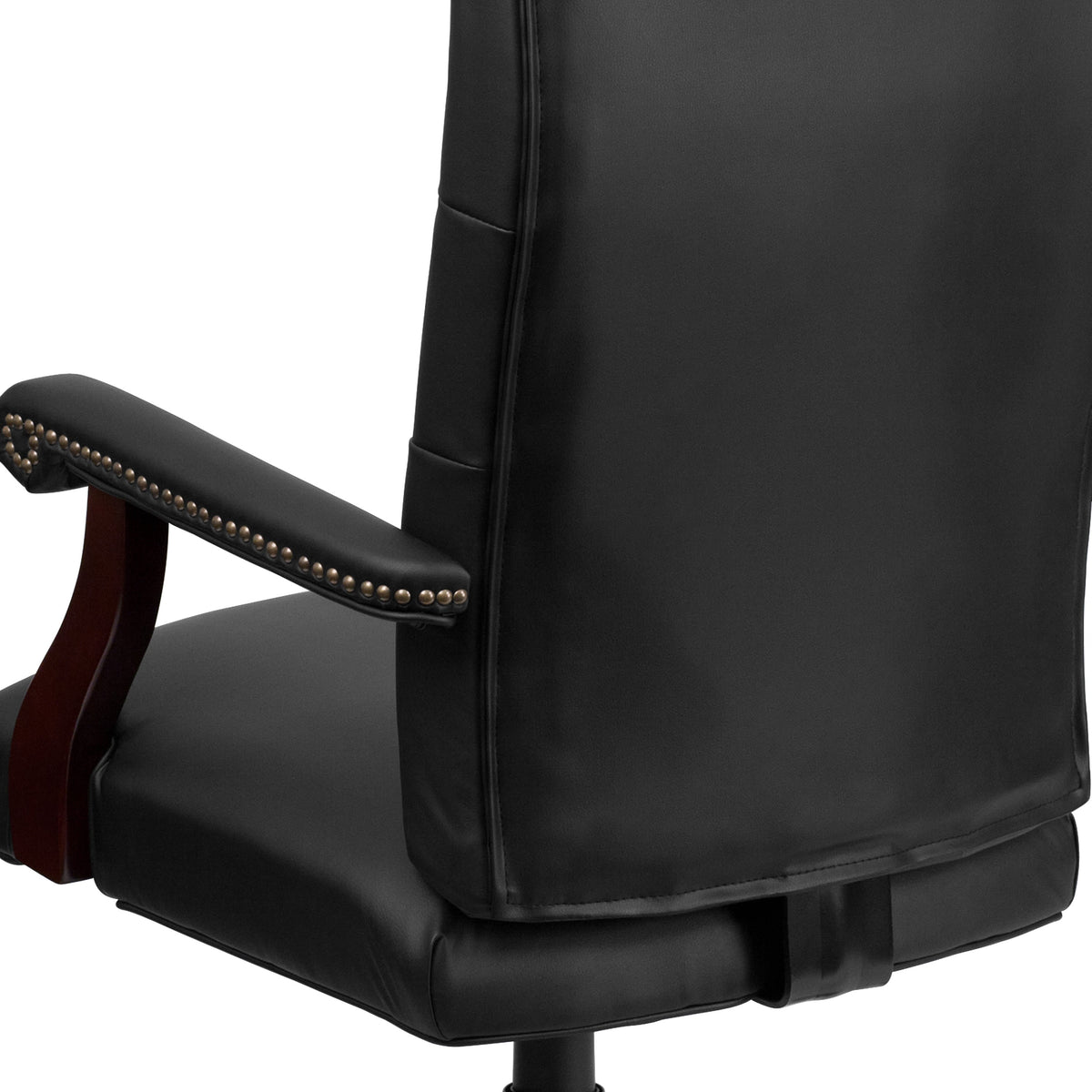 Black LeatherSoft/Mahogany Frame |#| Martha Washington Black LeatherSoft Executive Swivel Office Chair with Arms