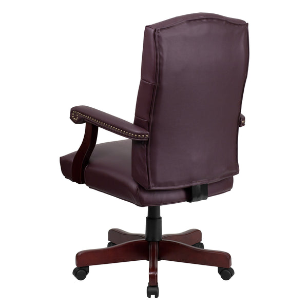 Burgundy LeatherSoft/Mahogany Frame |#| Martha Washington Burgundy LeatherSoft Executive Swivel Office Chair with Arms