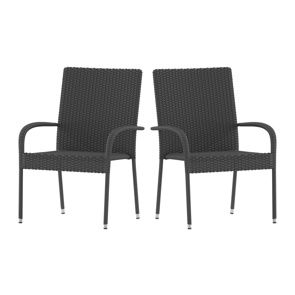 Gray |#| Indoor/Outdoor Stacking Steel Framed Gray Wicker Dining Armchairs - 2 Pack