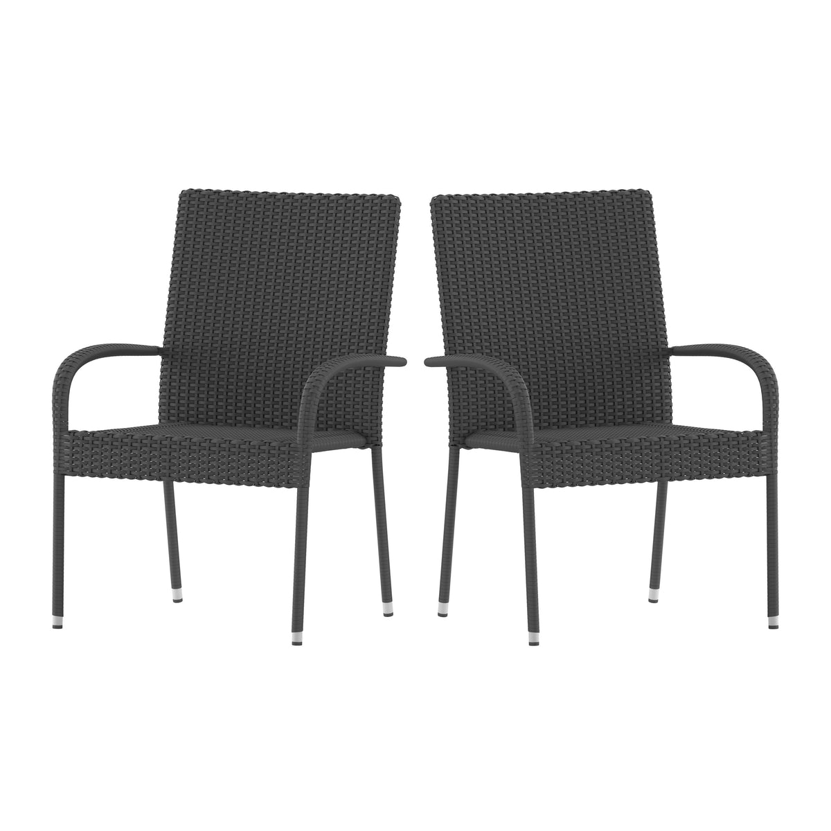 Gray |#| Indoor/Outdoor Stacking Steel Framed Gray Wicker Dining Armchairs - 2 Pack