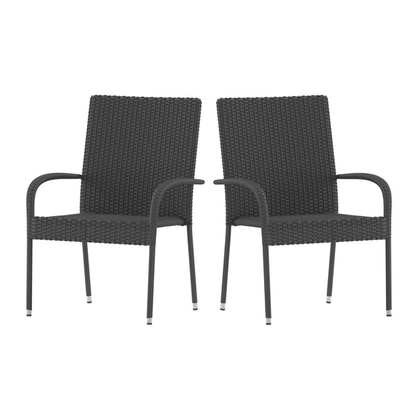 Gray |#| Indoor/Outdoor Stacking Steel Framed Gray Wicker Dining Armchairs - 2 Pack