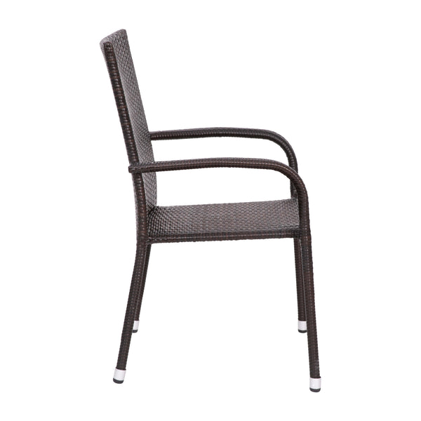 Espresso |#| Indoor/Outdoor Stacking Steel Framed Espresso Wicker Dining Armchairs - 4 Pack