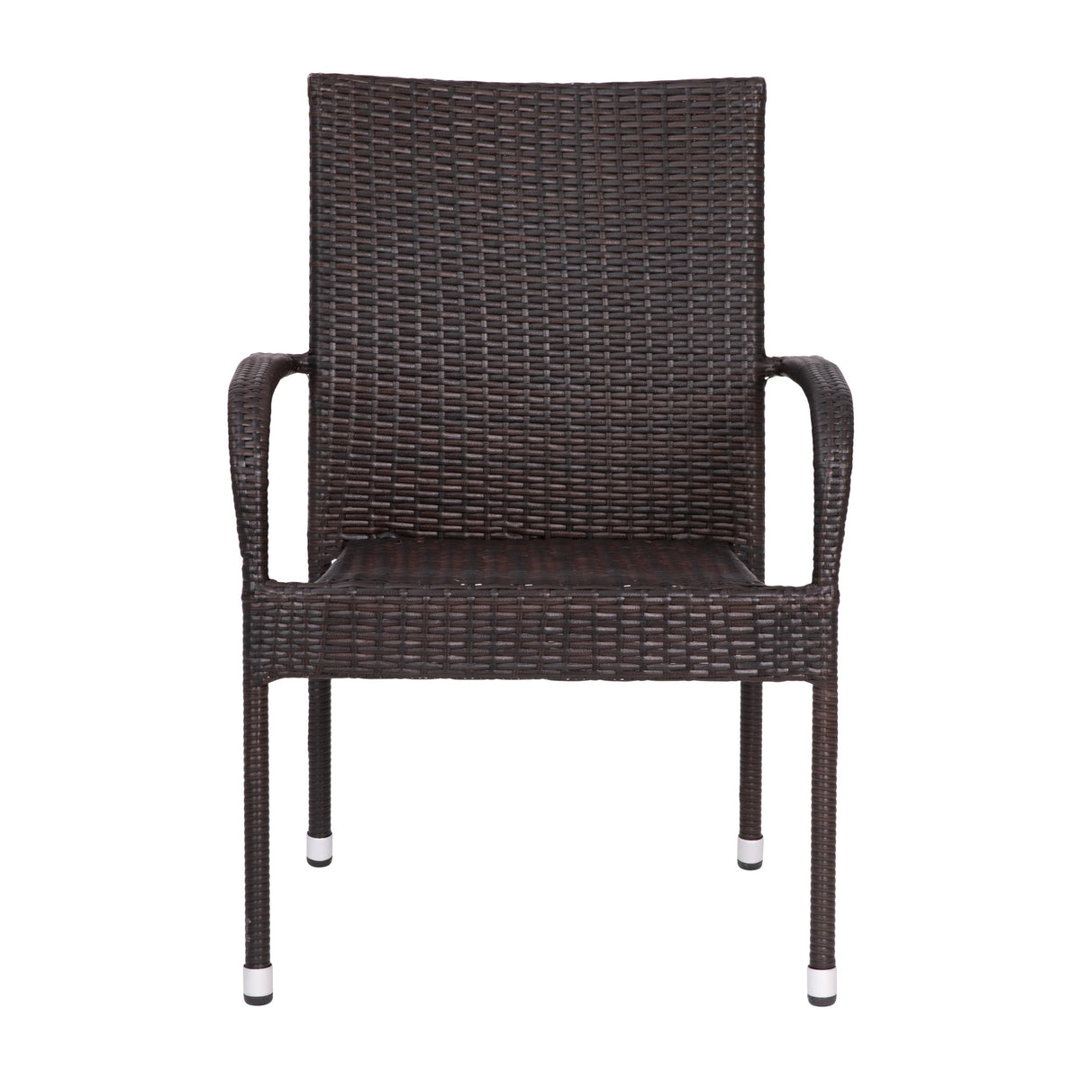 Espresso |#| Indoor/Outdoor Stacking Steel Framed Espresso Wicker Dining Armchairs - 4 Pack