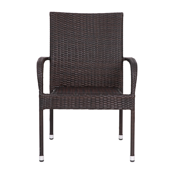 Espresso |#| Indoor/Outdoor Stacking Steel Framed Espresso Wicker Dining Armchairs - 4 Pack