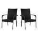 Black |#| Indoor/Outdoor Stacking Steel Framed Black Wicker Dining Armchairs - 2 Pack