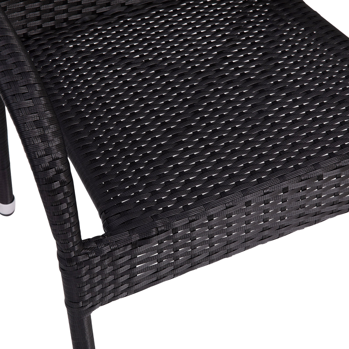 Black |#| Indoor/Outdoor Stacking Steel Framed Black Wicker Dining Armchairs - 4 Pack